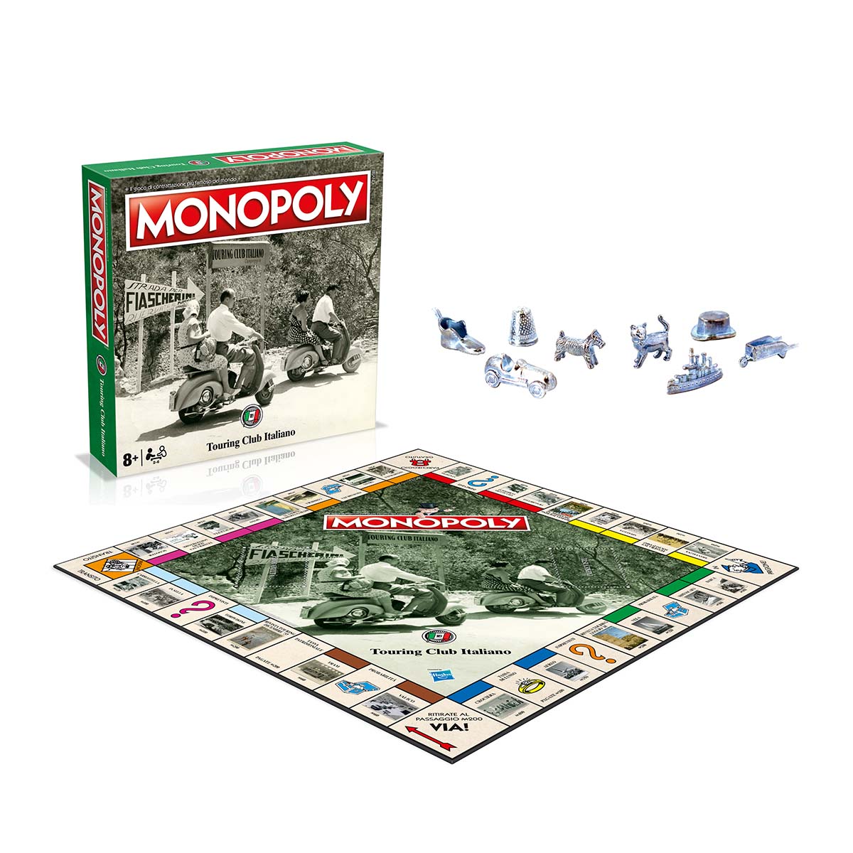 Il tabellone, la scatola e i segnalini del nuovo Monopoly