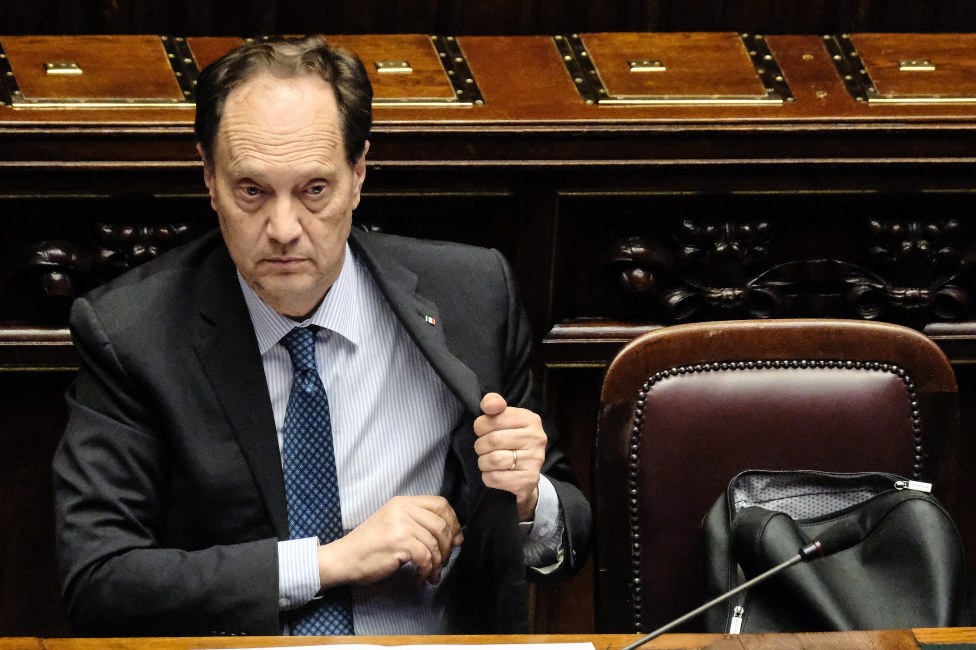 Luca Ciriani Ministro ai Rapporti con il Parlamento, durante lo svolgimento del question time alla Camera dei Deputati a Roma, Mercoledì 07 Maggio 2025 (foto Mauro Scrobogna / LaPresse) Luca Ciriani Minister for Relations with Parliament, in occasion of the question time in the Chamber of Deputies in Rome, Wednesday May 07 2025. (Photo by Mauro Scrobogna / LaPresse )