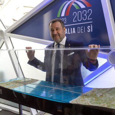 nella foto Matteo Salvini con il plastico del Ponte sullo stretto Foto di © Stefano Carofei/Sintesi